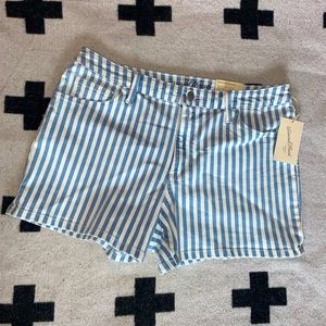 Light blue and white striped High rise shorts